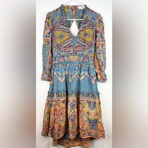 Label Ritu Kumar Ruffled Tiered Boho Bohemian Open Back Artsy Dress size Large